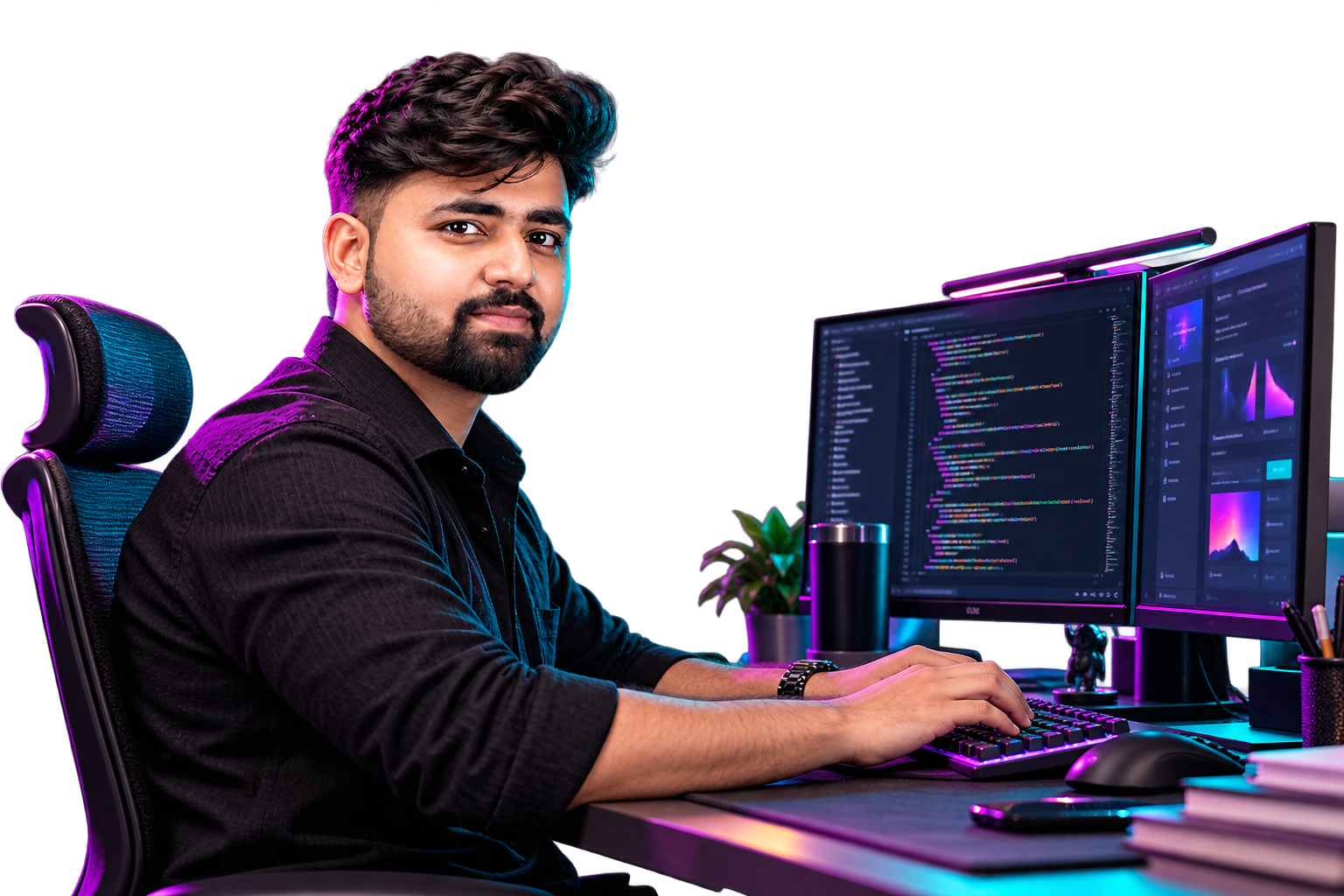 Varun — web developer at his workstation